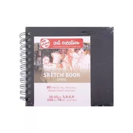 Блокнот для зарисовок 15*15см 80л "Art Creation" 110г/м2, 7БЦ, спираль, черный, Fabriano