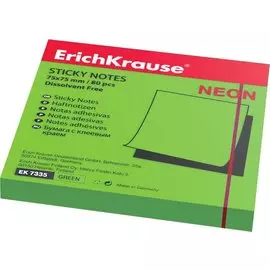 Бумага для заметок с клеевым краем, Erich Krause, 75*75, неоновая, зеленая