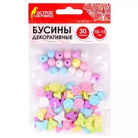 Бусины декоративные Микс №2 (10-15 мм) (30 г) (6 цв) (3+) (661254) (упаковка) (Остров сокровищ)