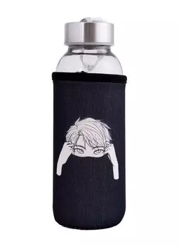 Бутылка в чехле Аниме Синтонимы Персонаж с воротником (ч/б) (Медина Мирай) (стекло) (300мл)