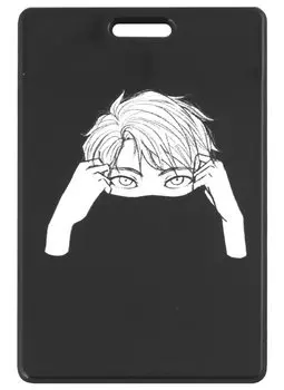 Чехол для карточек вертикальный Аниме Синтонимы Персонаж с воротником (ч/б) (Медина Мирай) (ч/б) (ДК2022-418)