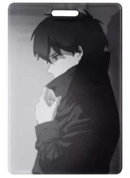 Чехол для карточек вертикальный Аниме Синтонимы Персонаж в плаще (ч/б) (Медина Мирай) (ДК2022-419)