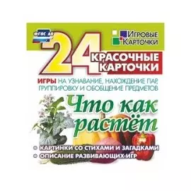 Что как растет. 24 красочные карточки игры на узнавание, нахождение пар, группировку и обобщение предметов. Картинки с загадками, описание развивающих игр