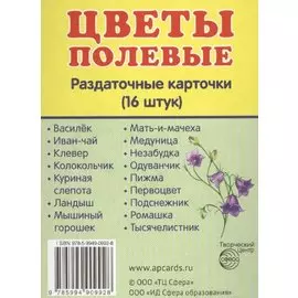 Демонстрационные картинки СУПЕР Цветы полевые.16 раздаточных карточек с текстом (63х87 мм)