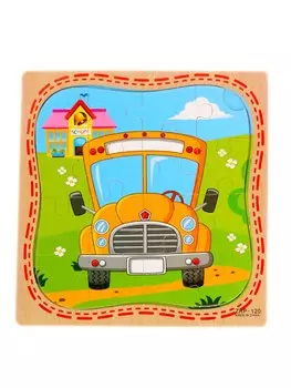 Деревянная пазл-рамка (15х15) "ЖЕЛТАЯ МАШИНКА" (16 элементов) (арт. G115)