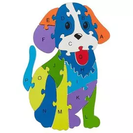 Игра, Деревянные пазлы-фигуры с цифрами и английским алфавитом Собака 11-02203-N-6