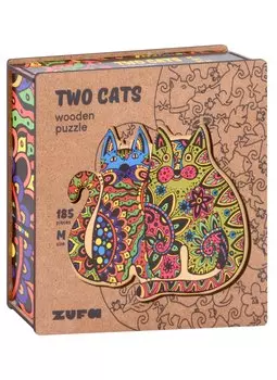 Деревянный пазл с двухслойной крышкой Два Кота M, 185 деталей