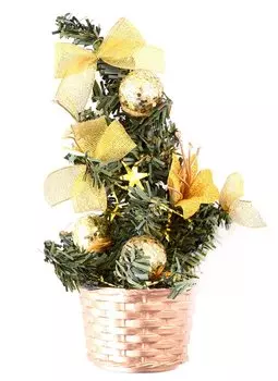 Елка декоративная с желтыми украшениями в корзиночке (пластик) (20 см)