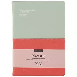 Ежедневник дат. 2023г. А5 176л "Prague" шалфей+коралловый, иск.кожа, тв.переплет, обл.поролон, тонир.блок, ляссе