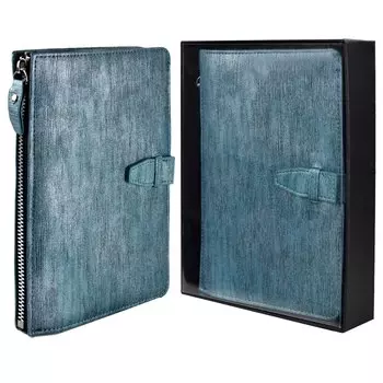 Ежедневник недат. А6+ 160л кл. "ПАВЛИН ГОЛУБОЙ" кожзам, тв.переплёт, кольц.механизм на шесть колец, блинт.тиснение, подар.карт.коробка