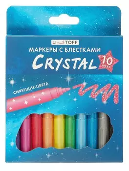 Фломастеры 10цв "Crystal" с блестками, к/к, подвес, Listoff