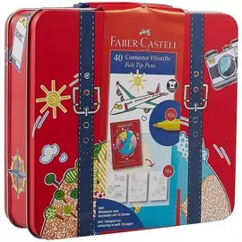 Фломастеры 40цв "Connector" + раскраска, мет. кейс, Faber-Castell