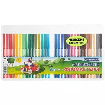Фломастеры CENTROPEN 30 цв. блист. упак. кругл. корп. смываемые