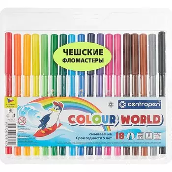 Фломастеры Centropen, "Цветной мир Пингвины", 18 цветов