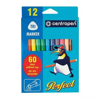 Фломастеры CENTROPEN PERFECT 12 цв. карт. упак. треуг. корп. невысыхающие