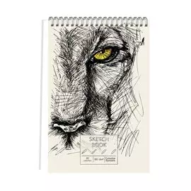 Скетчбук А5+ 30л "Хищный взгляд" белый офсет, 180г/м2, евроспираль