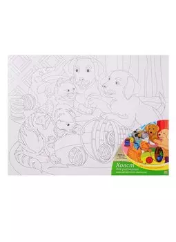 Холст для рисования по номерам "Игривые котята и щенки" (30х40 см)