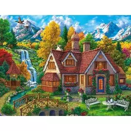 Холст для рисования по номерам с красками, 14 цветов "Волшебный домик в горах"
