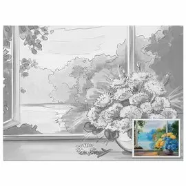 Холст грунтованный на картоне с контуром Brauberg art Classic "Букет"