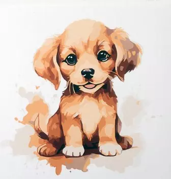 Холст с красками по номерам "Малыши-животные. Красочный щенок", 20 х 20 см