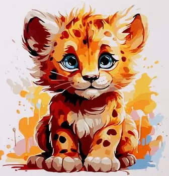 Холст с красками по номерам "Малыши-животные. Красочный леопард", 30 х 30 см