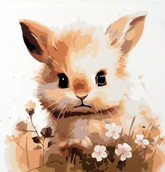 Холст с красками по номерам "Малыши-животные. Зайчик в цветах", 20 х 20 см