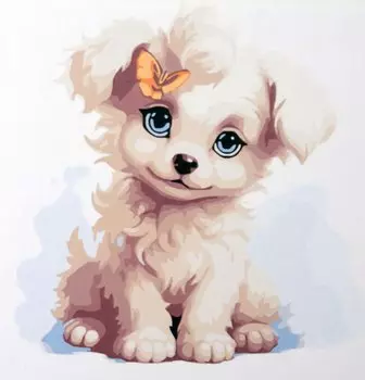 Холст с красками по номерам "Малыши-животные. Белый щенок", 20 х 20 см