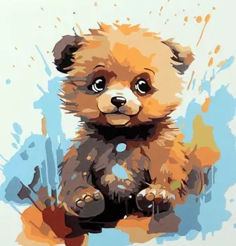 Холст с красками по номерам "Малыши-животные. Красочный мишка", 20 х 20 см