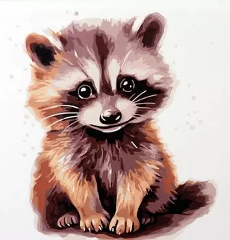 Холст с красками по номерам "Малыши-животные. Енотик-полоскун", 20 х 20 см