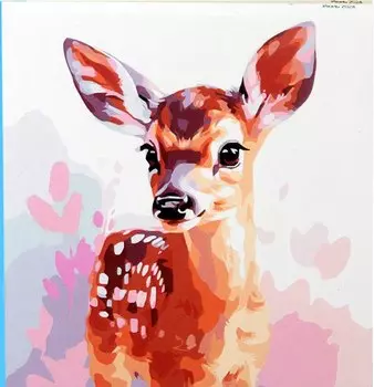 Холст с красками по номерам "Малыши-животные. Красочный оленёнок", 30 х 30 см