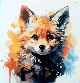 Холст с красками по номерам "Малыши-животные. Красочный лисёнок", 30 х 30 см