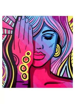Холст с красками по номерам на подрамнике "Яркая девушка ", 20 х 20 см
