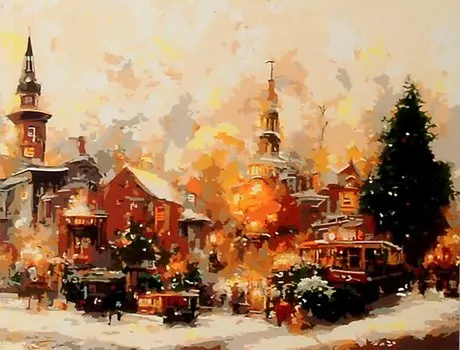 Холст с красками по номерам "Новогодняя суета", 40 х 50 см