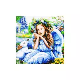 Холст с красками по номерам "Ангел и кролик", 20 х 20 см