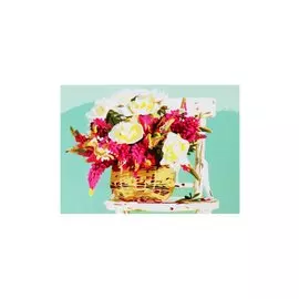 Холст с красками по номерам "Букет из пионов и люпинов", 22 х 30 см
