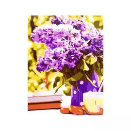 Холст с красками по номерам "Букет сирени и книги", 22 х 30 см