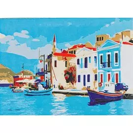 Холст с красками по номерам Цветные домики на причале (HS071) (22х30см) (13цв) (Рыжий Кот) (3+) (коробка)