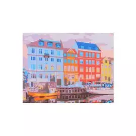 Холст с красками по номерам "Датские яркие малоэтажные дома", 17х20 см