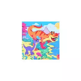 Холст с красками по номерам "Динозавры на берегу", 20 х 20 см