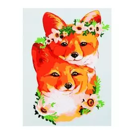 Набор д/творчества Рыжий кот Холст с красками 22х30см по номерам. (16 цв.) Добрые лисята ХК-3673