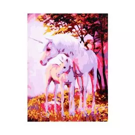 Холст с красками по номерам "Два единорога в сказочном лесу", 22 х 30 см