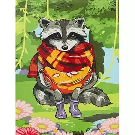 Холст с красками по номерам "Енотик в шарфе", 40 х 50 см