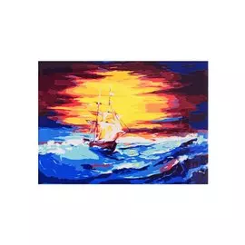 Холст с красками по номерам "Корабль на лазурных волнах", 22 х 30 см