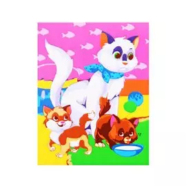Холст с красками по номерам "Кошка и котята", 17 х 22 см