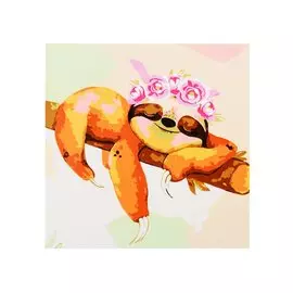 Холст с красками по номерам "Ленивец на ветке", 20 х 20 см