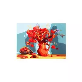 Холст с красками по номерам "Маки в глиняном кувшине", 22 х 30 см