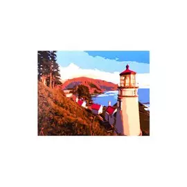 Холст с красками по номерам "Маяк на холмистом берегу", 22 х 30 см