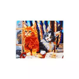 Набор д/творчества Рыжий кот Холст с красками 17х22см по номерам. (14 цв.) Милые котики ХК-3616