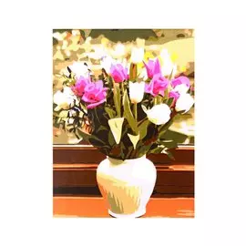 Холст с красками по номерам "Нежный букет на окне", 22 х 30 см