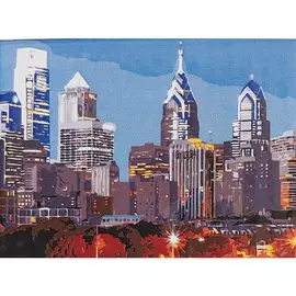 Холст с красками по номерам "Ночные небоскребы у воды", 22 х 30 см